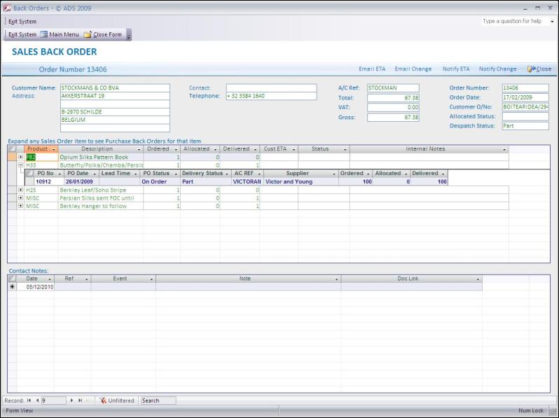 Sage Back Order Management System
